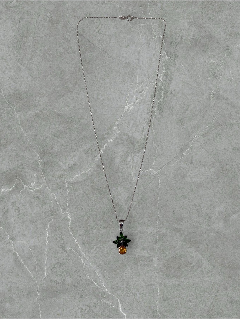 Platinum over 925 Silver Citrine & Chrome Diopside Necklace - 18 in.